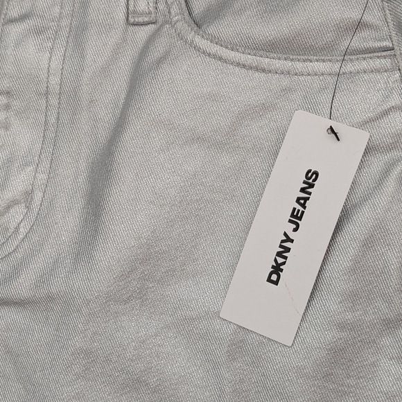 NWT DKNY Women's (Size 26) Silver Metallic-Foiled High-Rise Mini Skirt - Picture 7 of 16